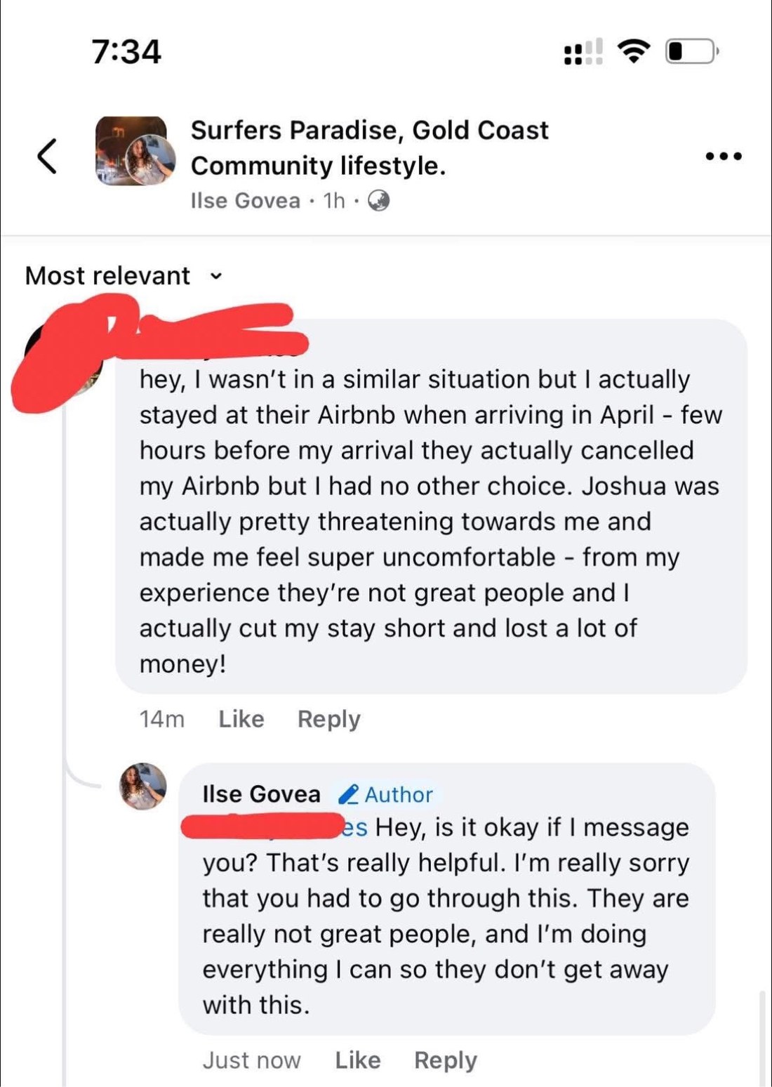 The guest's full comment under the original post. The guest's name is covered